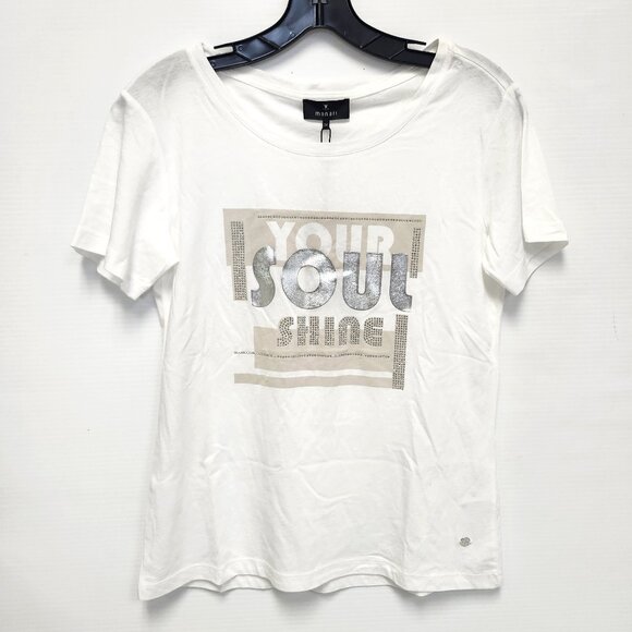 Monari Women's White " Your Soul Shine" Graphic Tee Size 4 - Picture 1 of 8